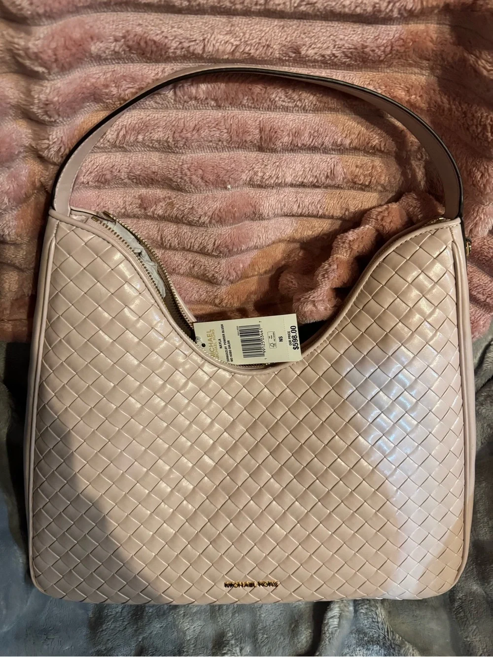 Michael Kors Woven Hobo Shoulder Bag in Pale Beige